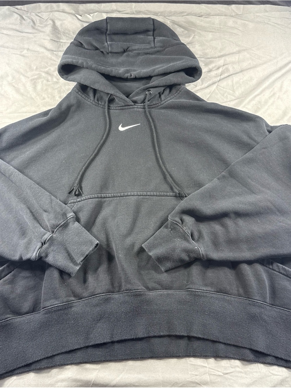 Nike women’s cropped oversized Black Hoodie with White Swoosh Logo